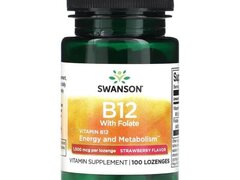 Vitamin B12 + Folate, 1.000mcg, 100 pastile, Aroma Capsuni, Swanson